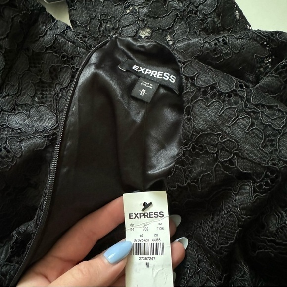 Express lace puff sleeve long sleeve black NWT dress black size medium - Picture 4 of 11